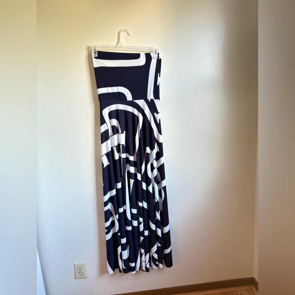 Elan Blue and white Maxi A-line Skirt Cocktail